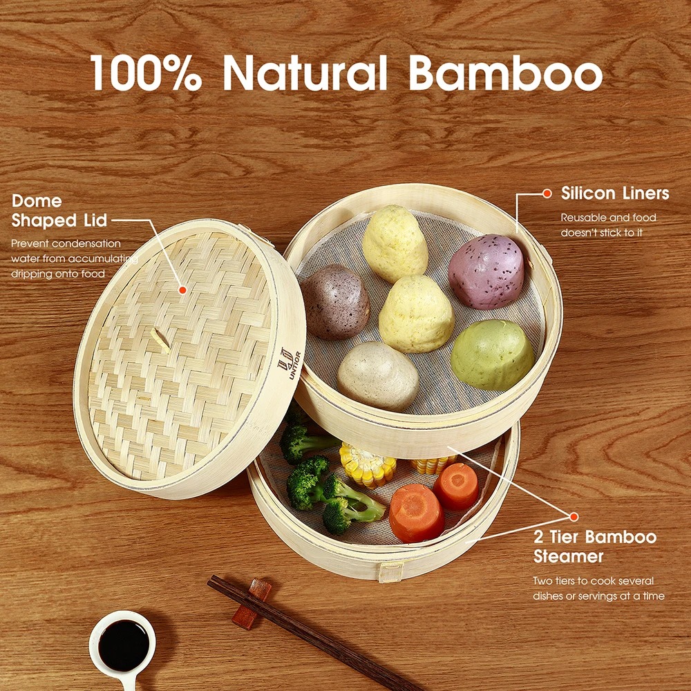 Bamboo Steamer Basket with Lid - Bao Steamer Bamboo reseña y precio