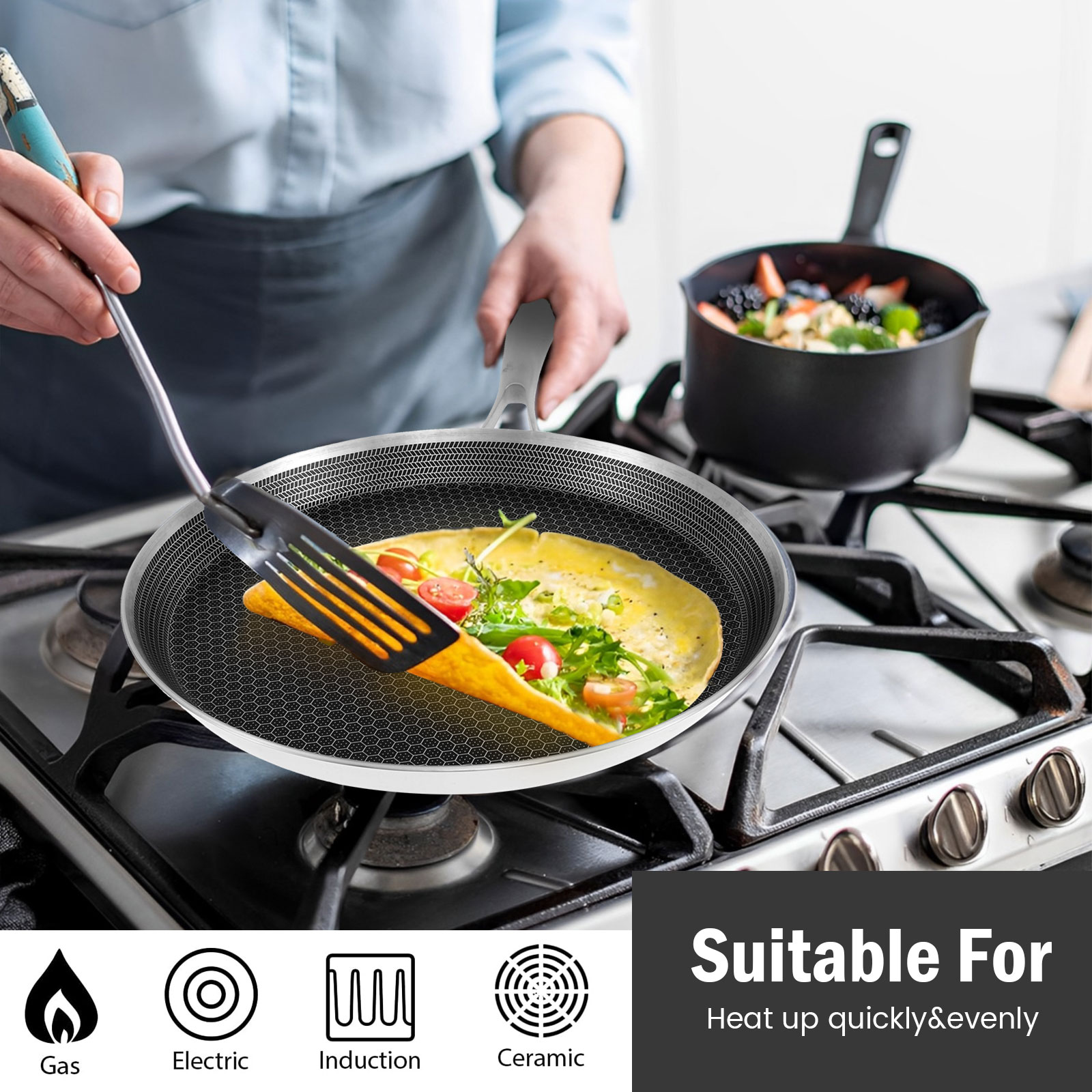 Stainless Steel Frying Pan Non - Danish Pancake Pan reseña y precio