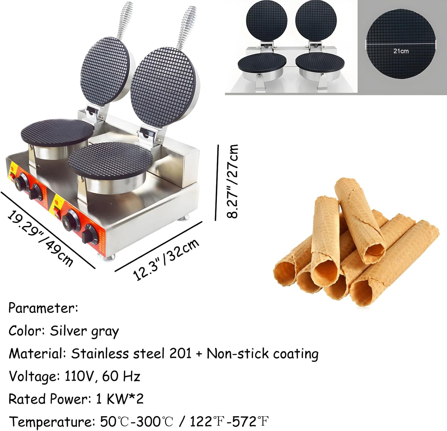 110V Commercial Double Station - Waffle Cone Maker reseña y precio