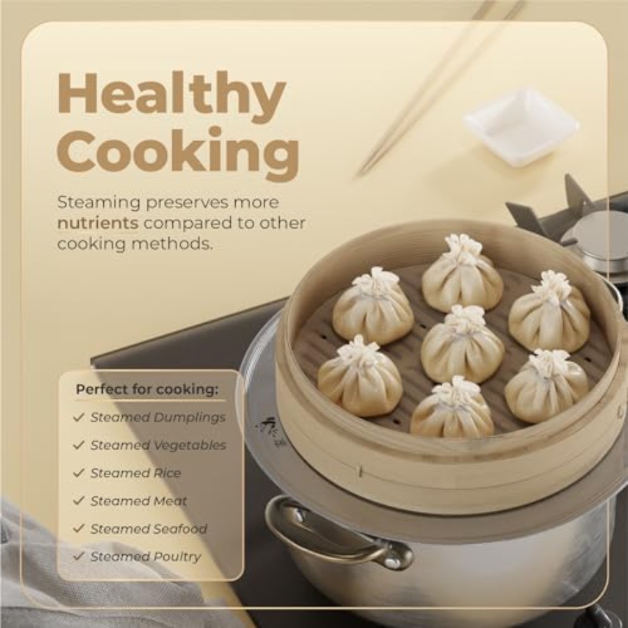Bamboo Steamer Basket - 2-Tier - Bao Steamer Bamboo reseña y precio