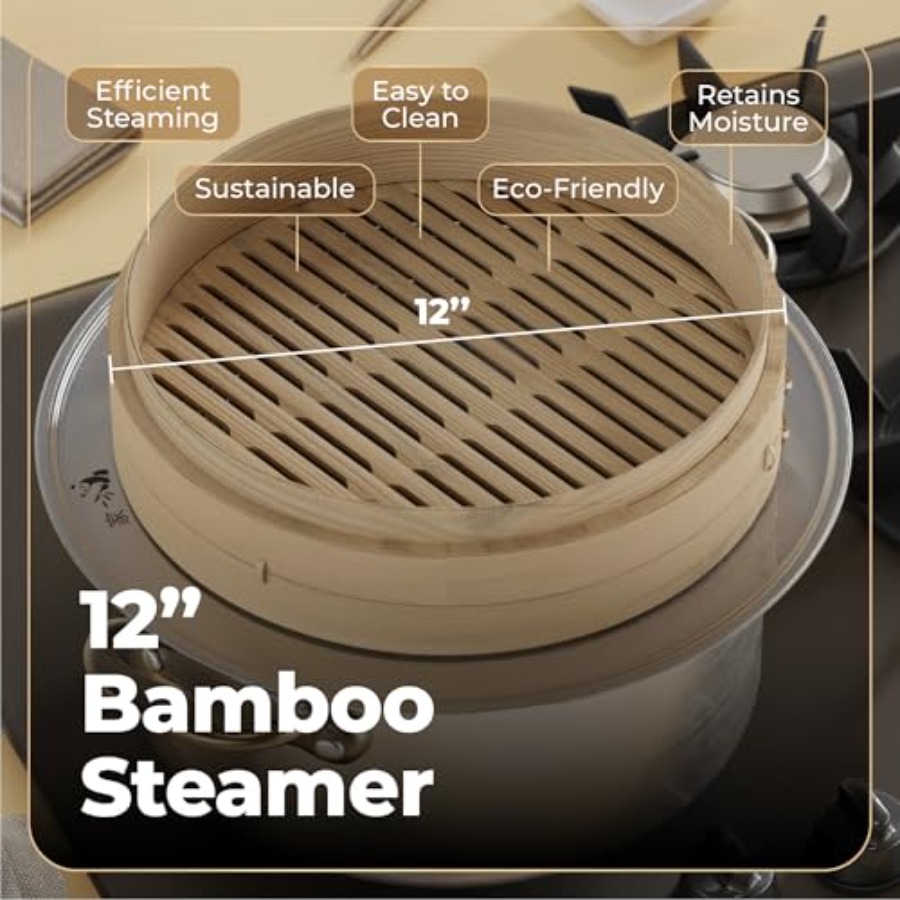 Bamboo Steamer Basket - 2-Tier - Bao Steamer Bamboo reseña y precio